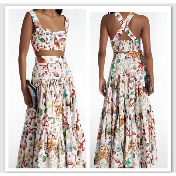 Dresses & Skirts - NEW Commense Coral Beach Crop Top & Skirt Tiered Maxi Set Women’s Sz L Resort